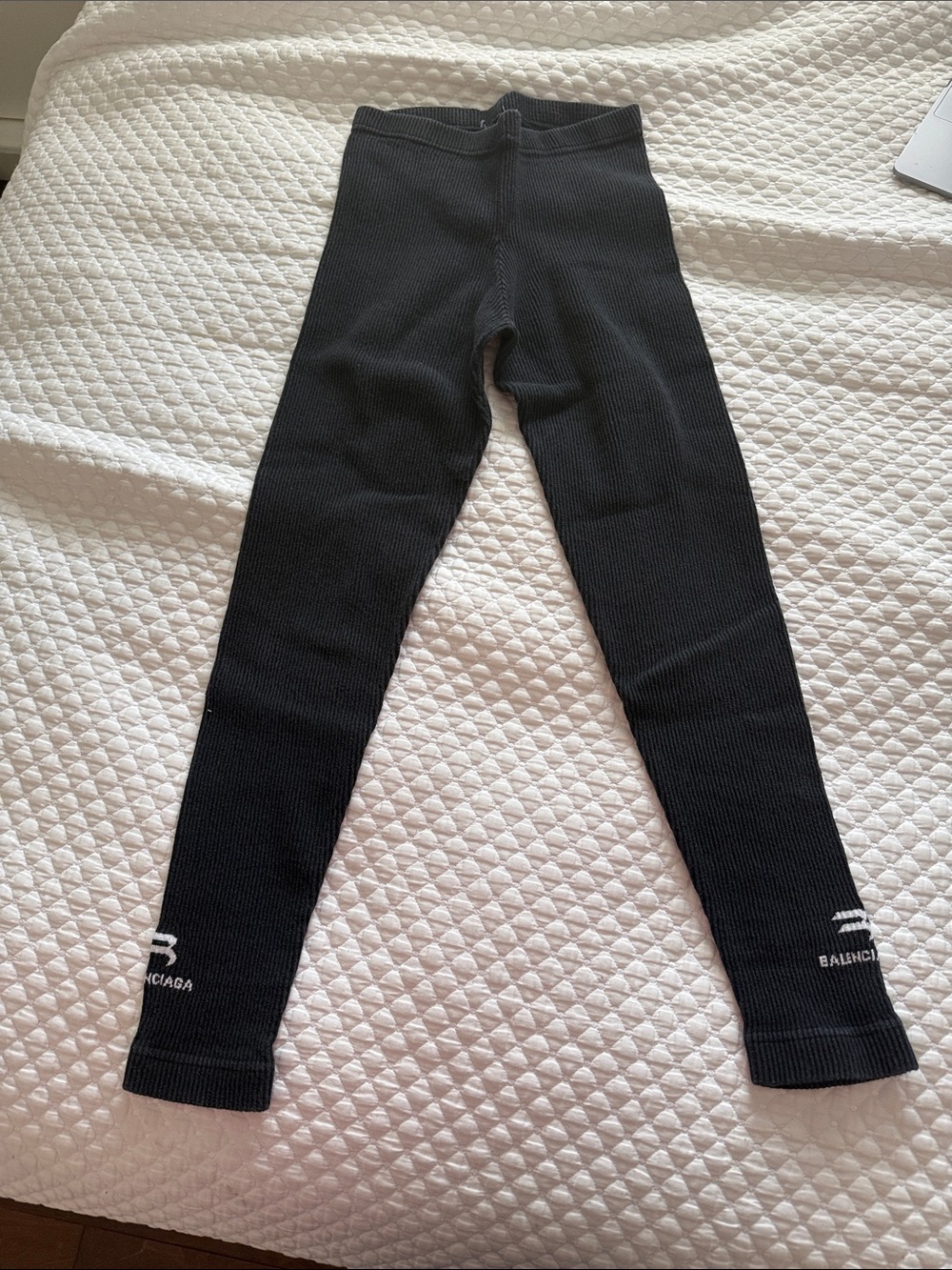 Balenciaga Black Ribbed Logo Leggings